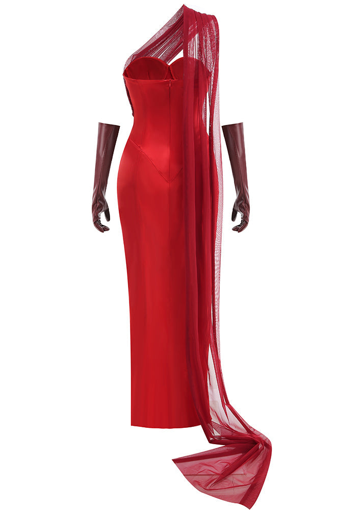 Strapless High Slit Gown With Gloves