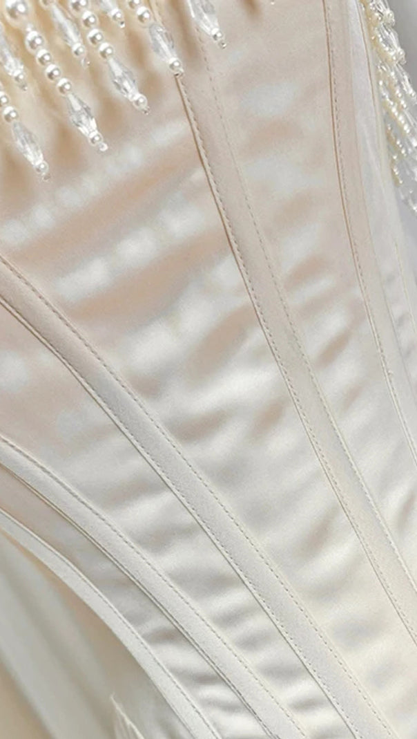 AIIZIE STRAPLESS PEARL CORSET MIDI DRESS IVORY - product image