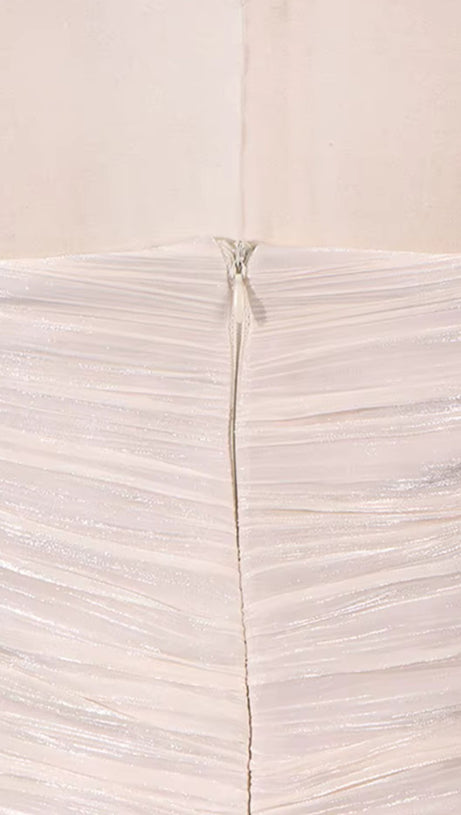 RUFFLE-EMBELLISHED PLEATED MAXI DRESS IN APRICOT