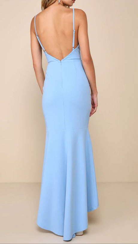 Atemberaubendes Enchantment – Hellblaues, rückenfreies Maxikleid mit Trompetensaum