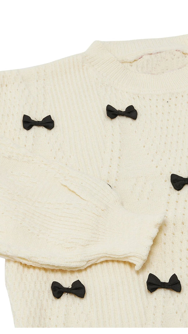 AIIZIE POINTELLE KNIT MINI BOW SWEATER - product image