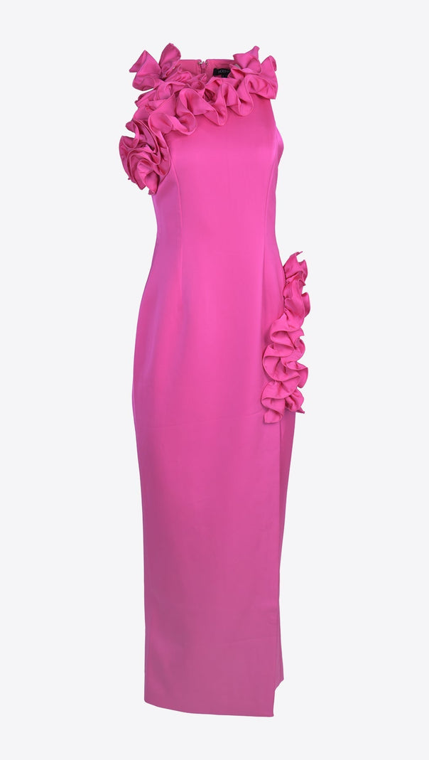 AIIZIE HOT PINK RUFFLED MIDI DRESS - product image