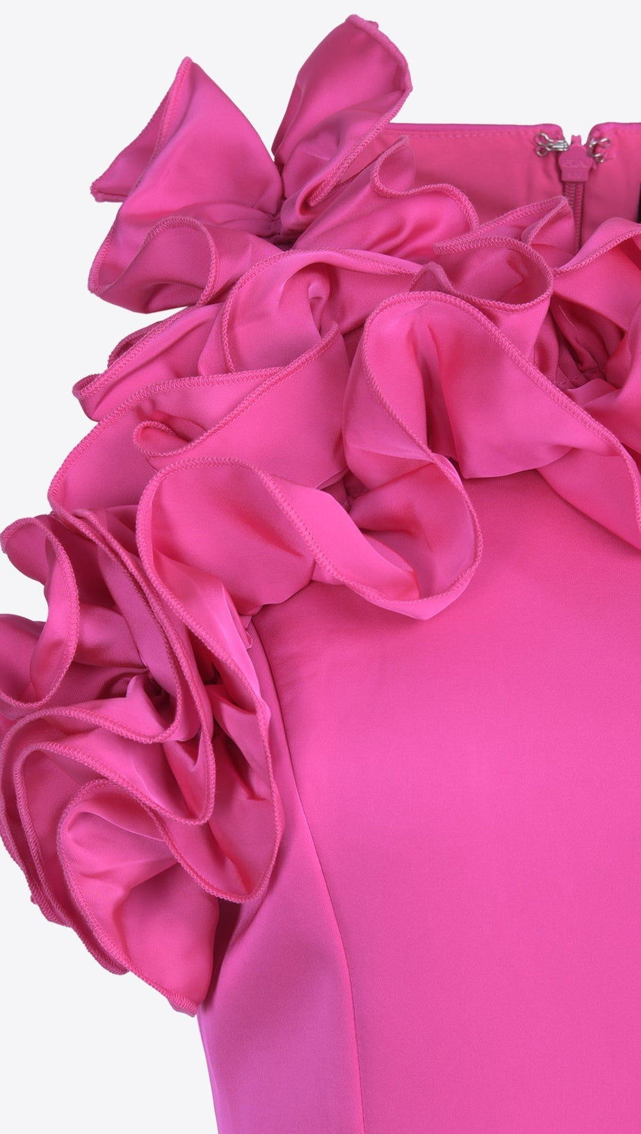 HOT PINK RUFFLED MIDI DRESS