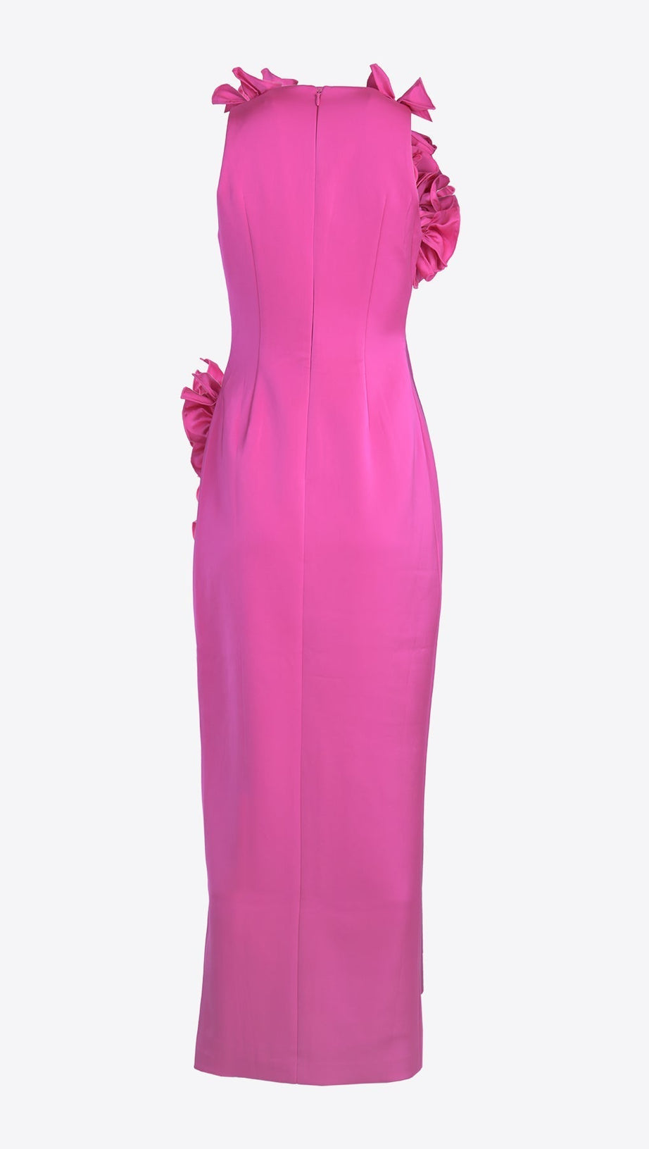 HOT PINK RUFFLED MIDI DRESS