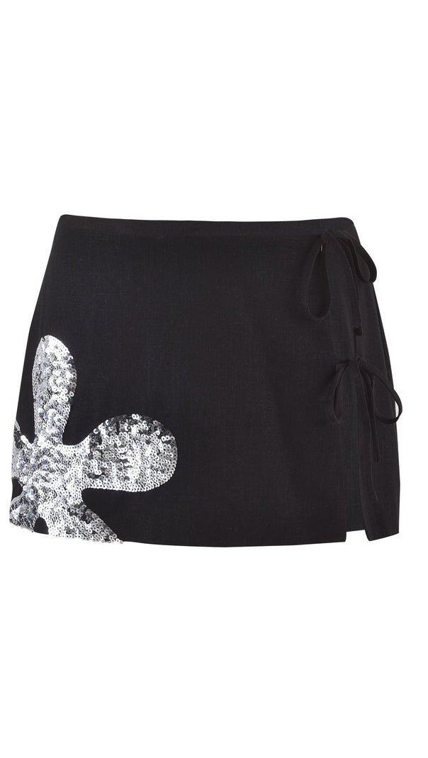 AIIZIE SEQUIN FLOWER SHAPE SKIRT SET IN BLACK - product image