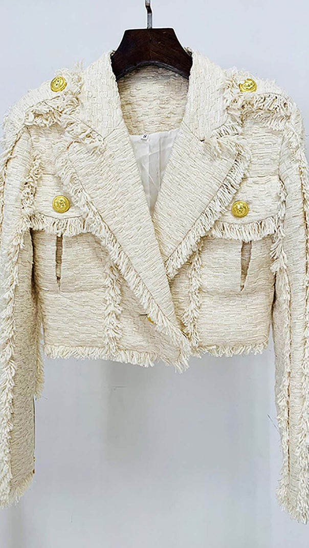 AIIZIE TWEED CROPPED JACKET WITH PLATED IN LVORY - product image