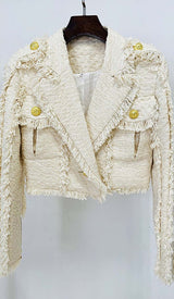 TWEED CROPPED JACKET WITH PLATED IN LVORY