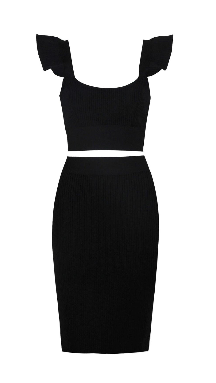 ZWEITEILIGES SET STRICK-MINIKLEID IN SCHWARZ 