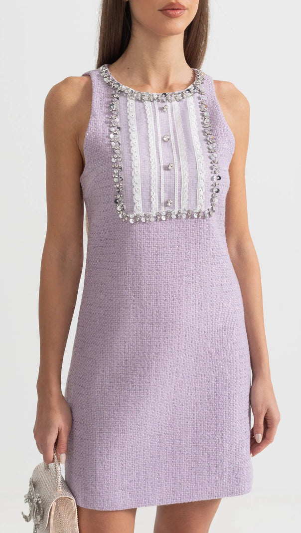 AIIZIE SEQUIN LACE EMBELLISHMENTS TEXTURED MINI DRESS IN PURPLE - product image