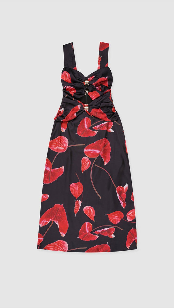 AIIZIE CUT OUT MIDI DRESS - NOIR ANTHURIUM - product image