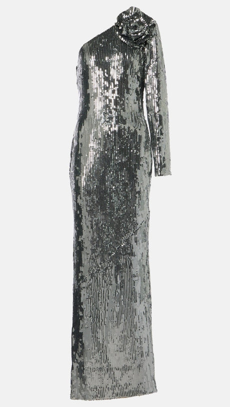 THIRZA FLORAL SEQUIN ONE SHOULDER MAXI DRESS