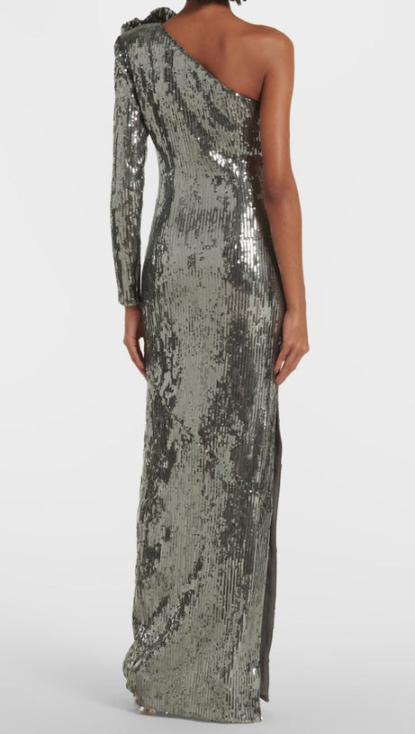 THIRZA FLORAL SEQUIN ONE SHOULDER MAXI DRESS