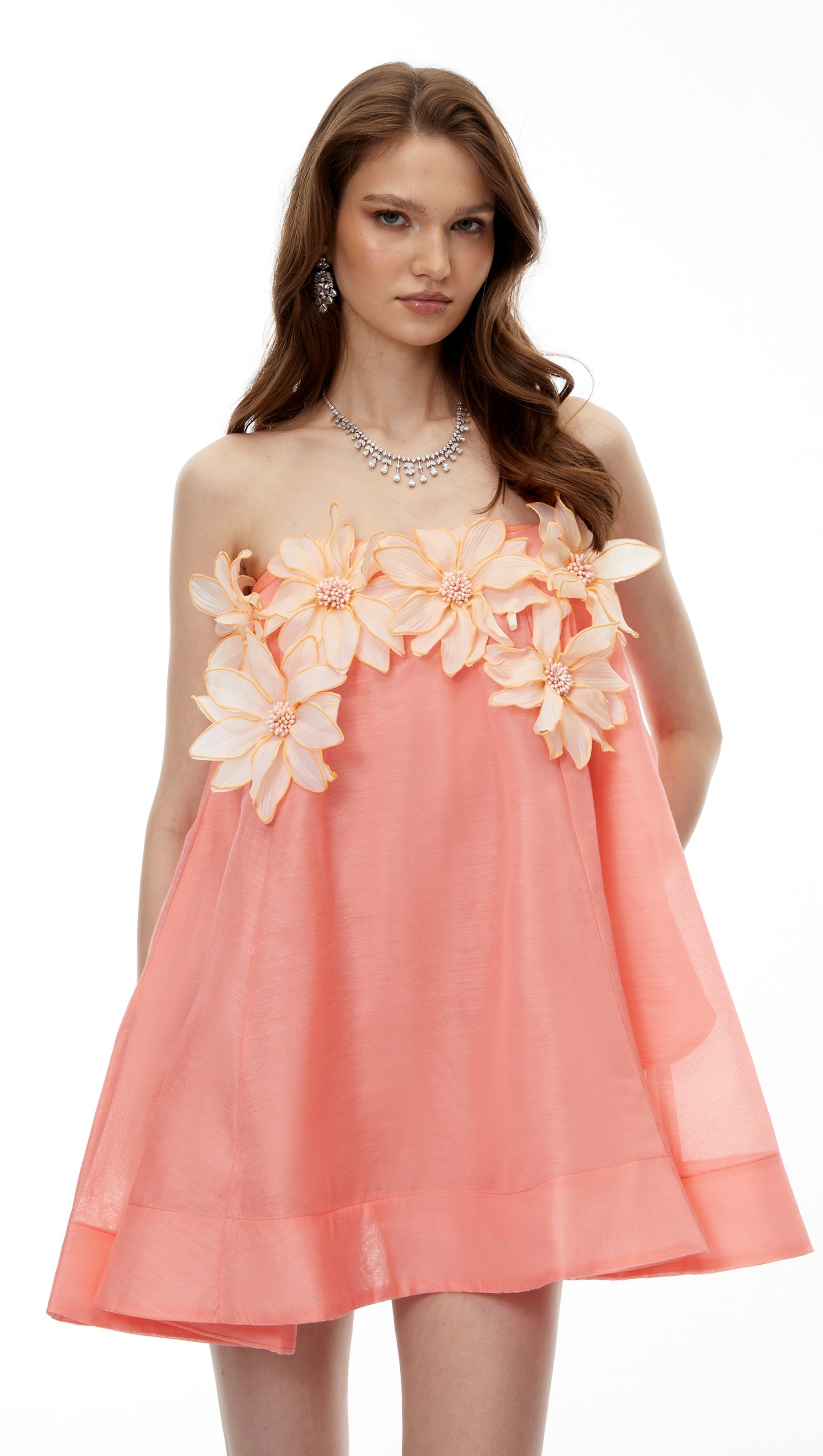 sabrina Off-Shoulder 3D Floral Mini Dress in pink