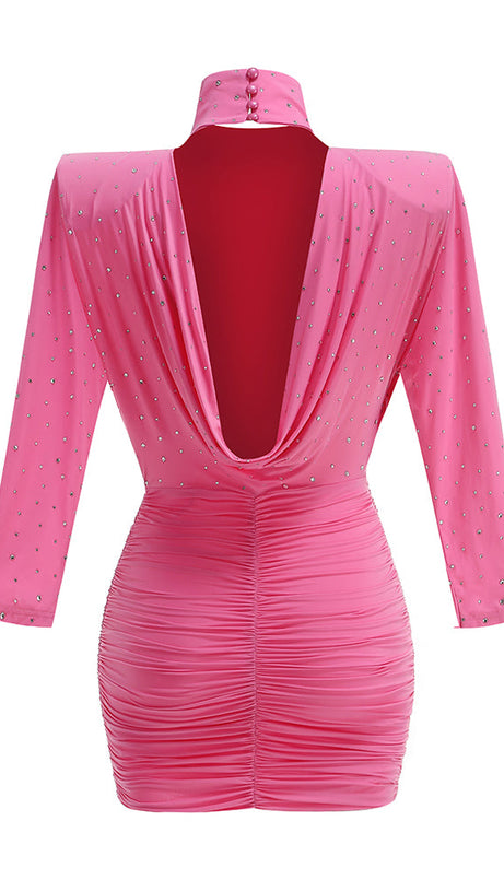 TURTLE CRYSTAL EMBELLISHED DRAPED MINI DRESS