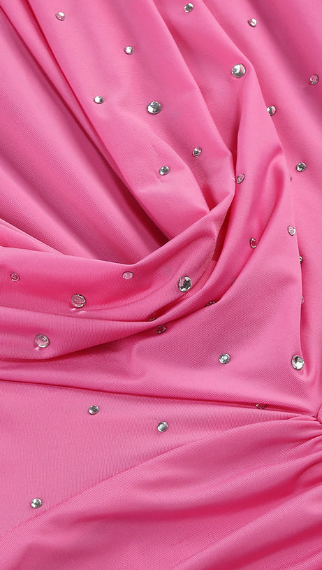 TURTLE CRYSTAL EMBELLISHED DRAPED MINI DRESS