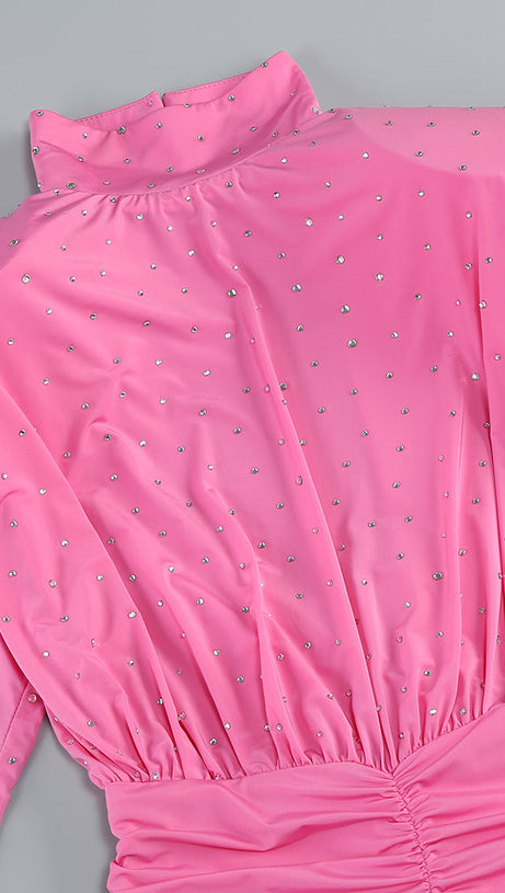 TURTLE CRYSTAL EMBELLISHED DRAPED MINI DRESS