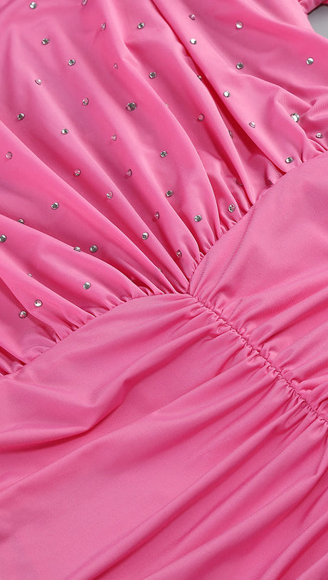 TURTLE CRYSTAL EMBELLISHED DRAPED MINI DRESS