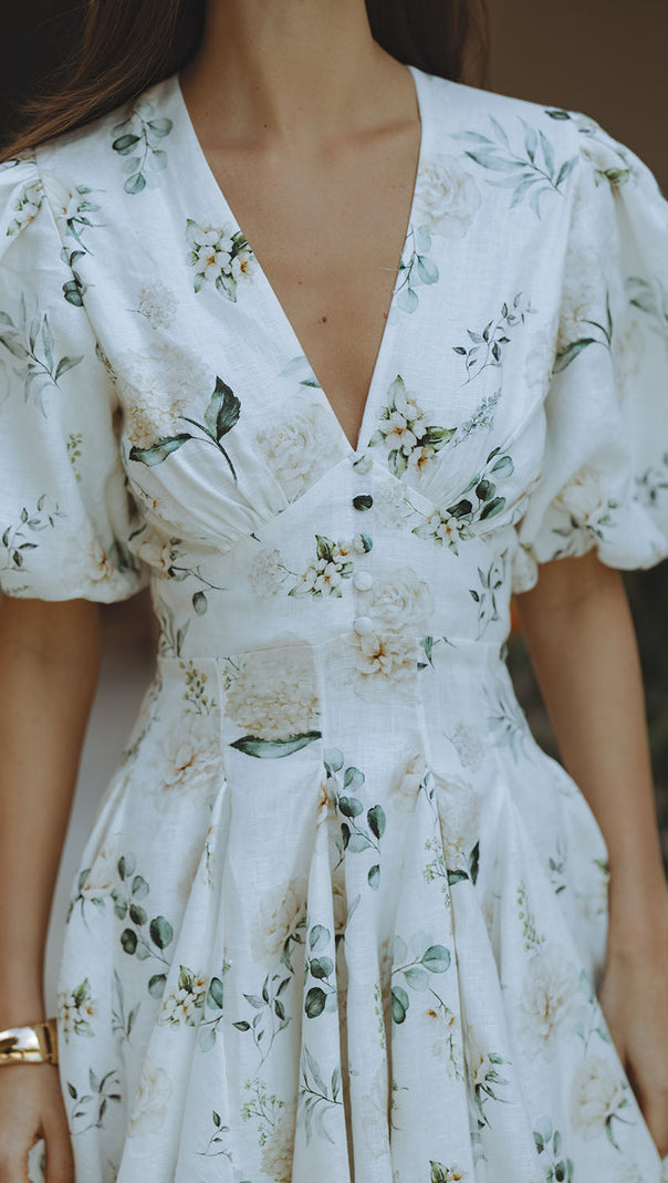 AIIZIE VENUS V-NECK FLORAL PRINT PUFF SLEEVE MINI DRESS - product image