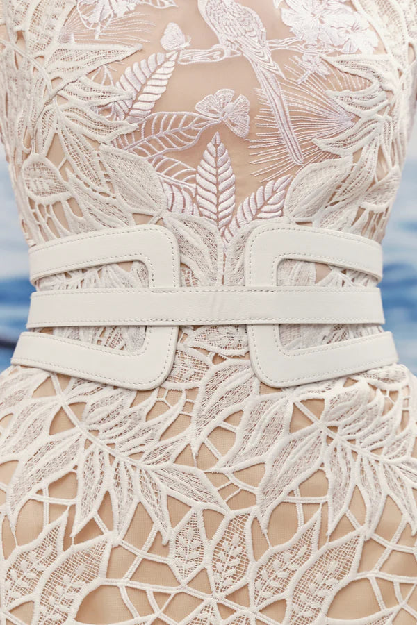 AIIZIE VANESSA SLEEVELESS LACE EMBROIDERED MIDI DRESS IN WHITE - product image