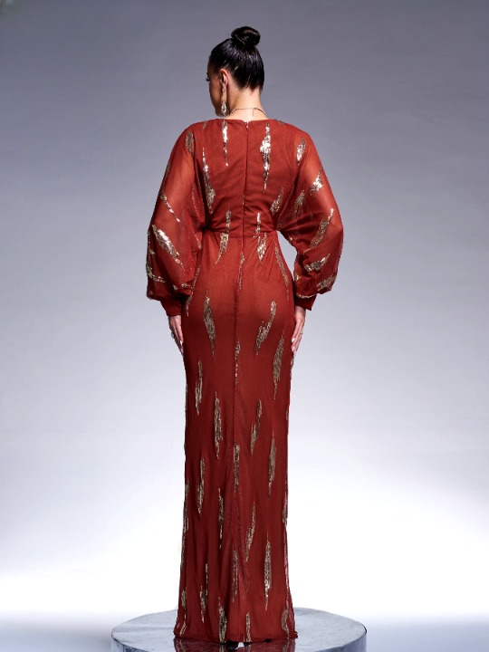 LANTERN SLEEVE SEQUIN PROM DRESS