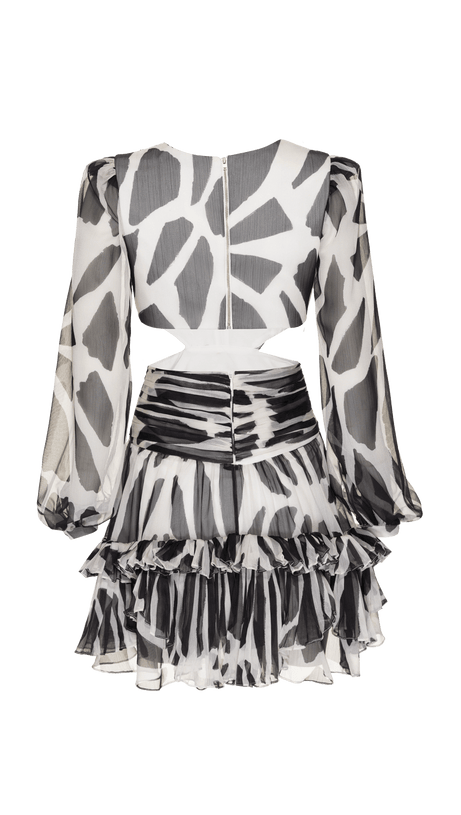 LYUBA BLACK LADY BUG RUFFLED MINI DRESS