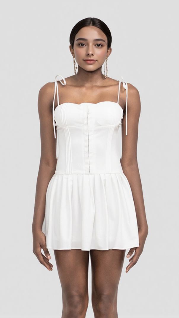 AIIZIE PLEATED MINI DRESS IN WHITE - product image