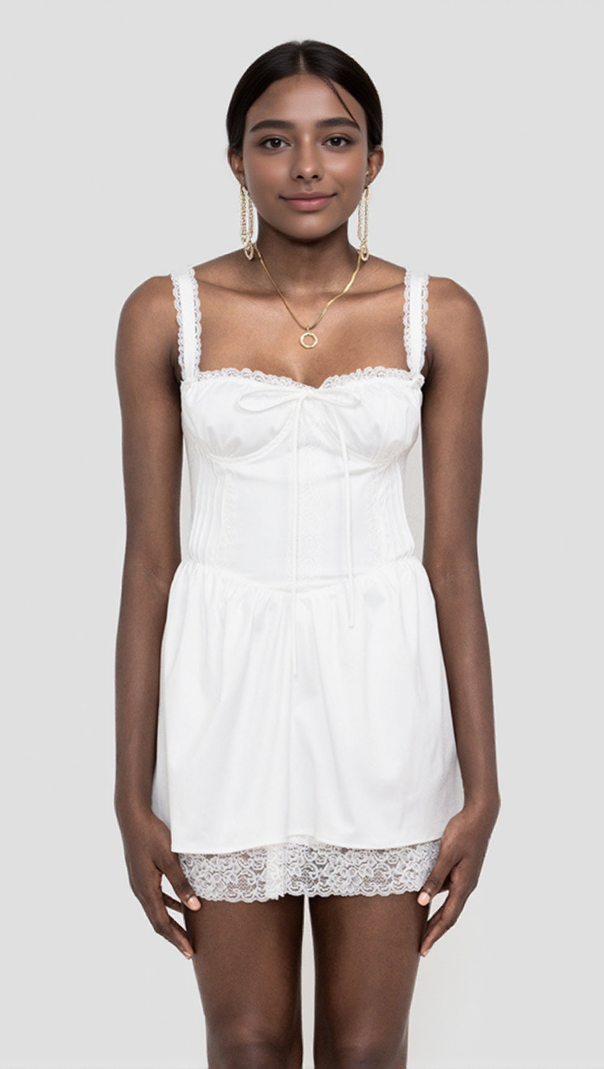 AIIZIE LACE CORSET MINI DRESS IN WHITE - product image