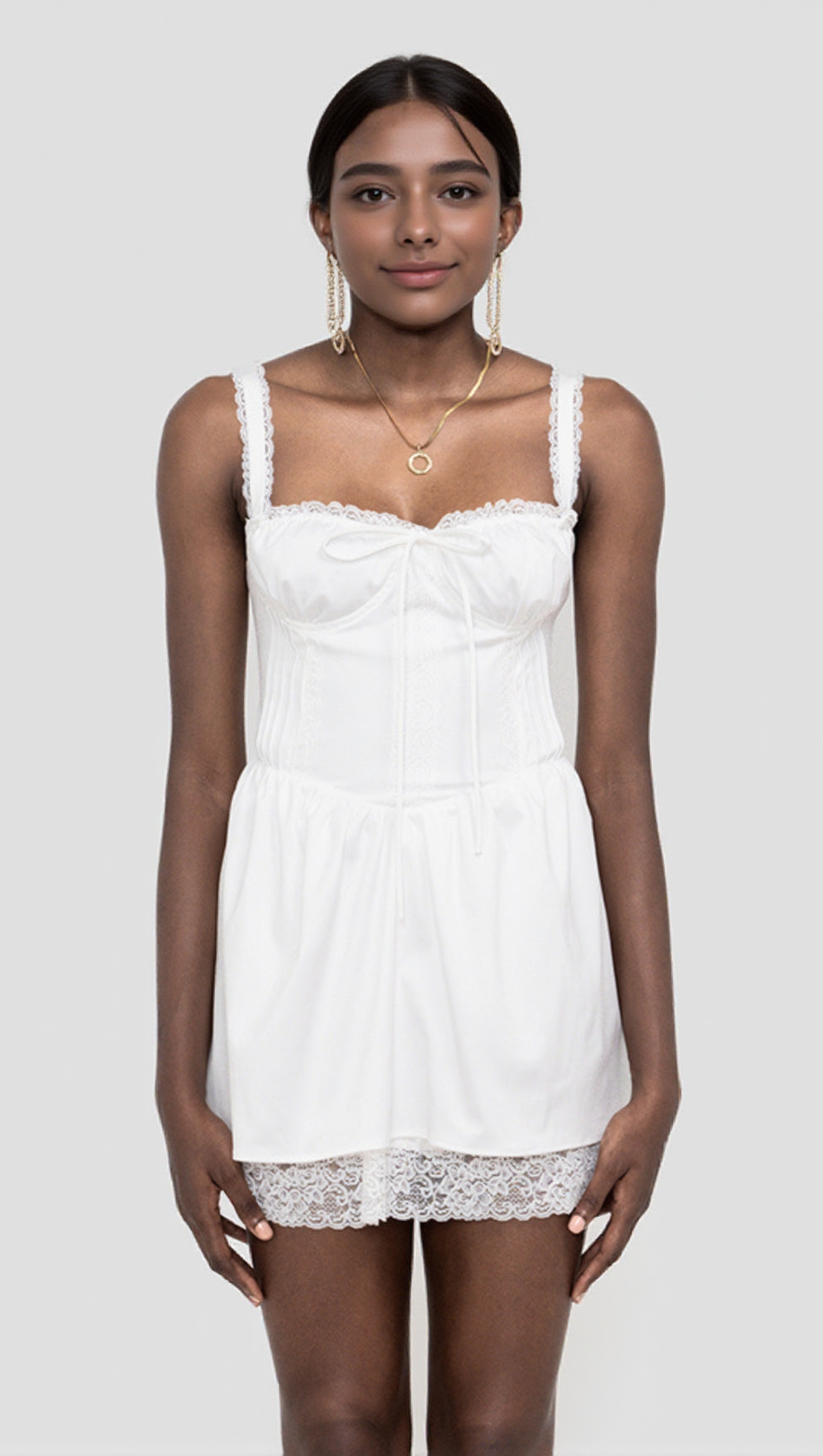 LACE CORSET MINI DRESS IN WHITE