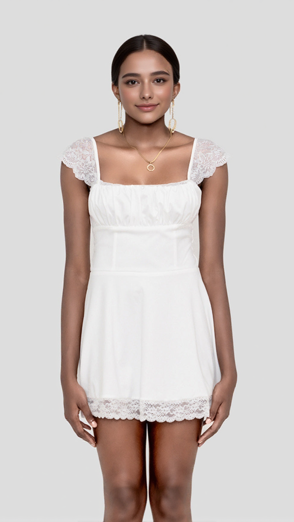 AIIZIE SATIN LACE MINI DRESS - product image