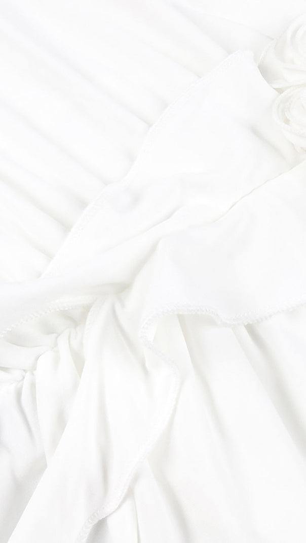 AIIZIE ELSA V NECK FLOWER RUCHED MAXI DRESS IN WHITE - product image