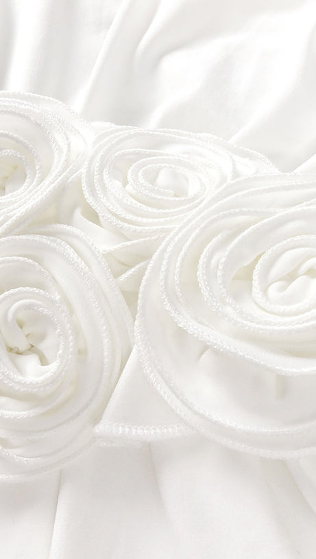 ELSA V NECK FLOWER RUCHED MAXI DRESS IN WHITE