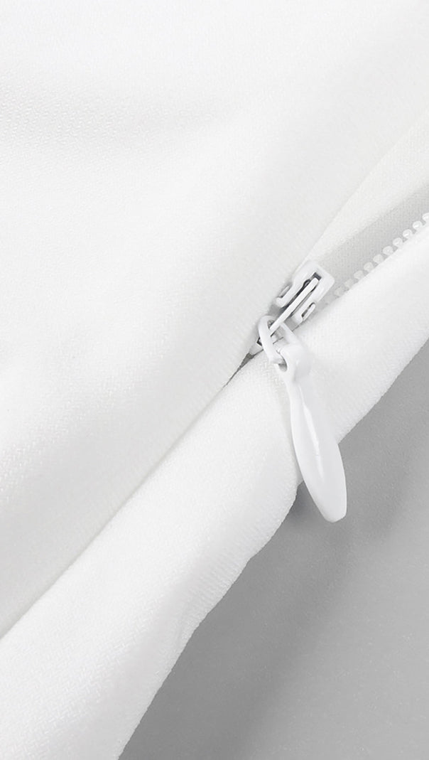 ABITO LUNGO BIANCO CON SCOLLO A V E FIORI arricciati ELSA