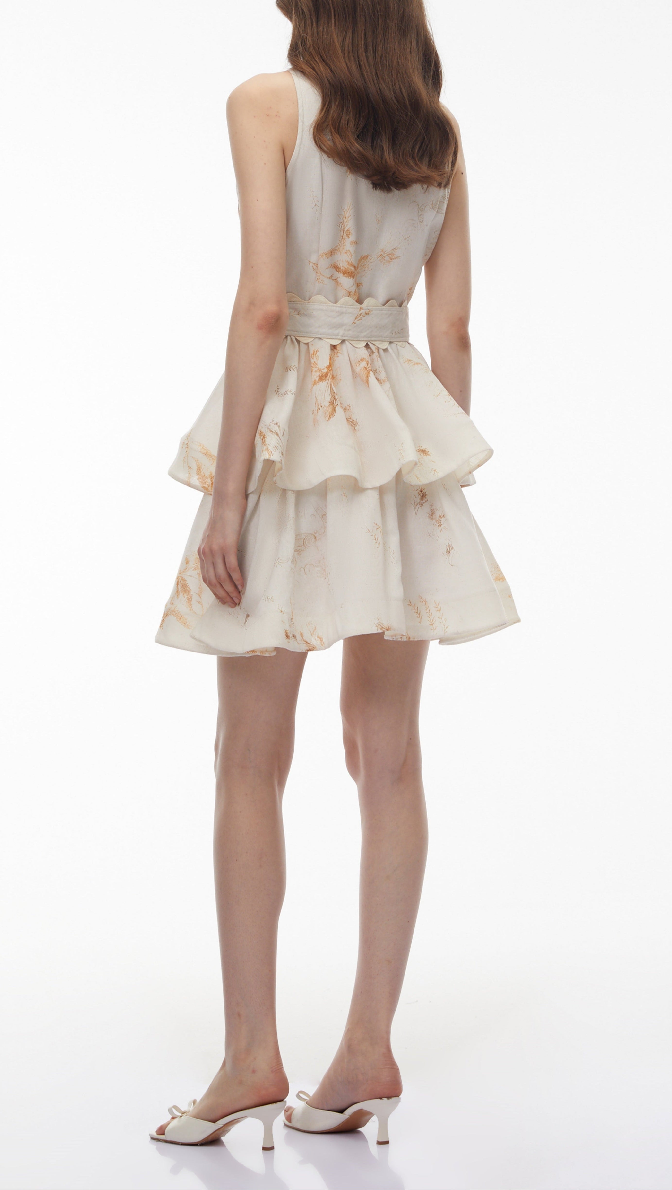 Vashti Neutral Tiered Ruffled Mini Dress