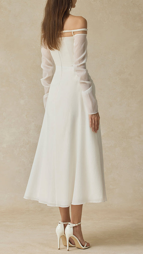 AIIZIE judith off-shoulder A-line Voile Midi Dress in white - product image