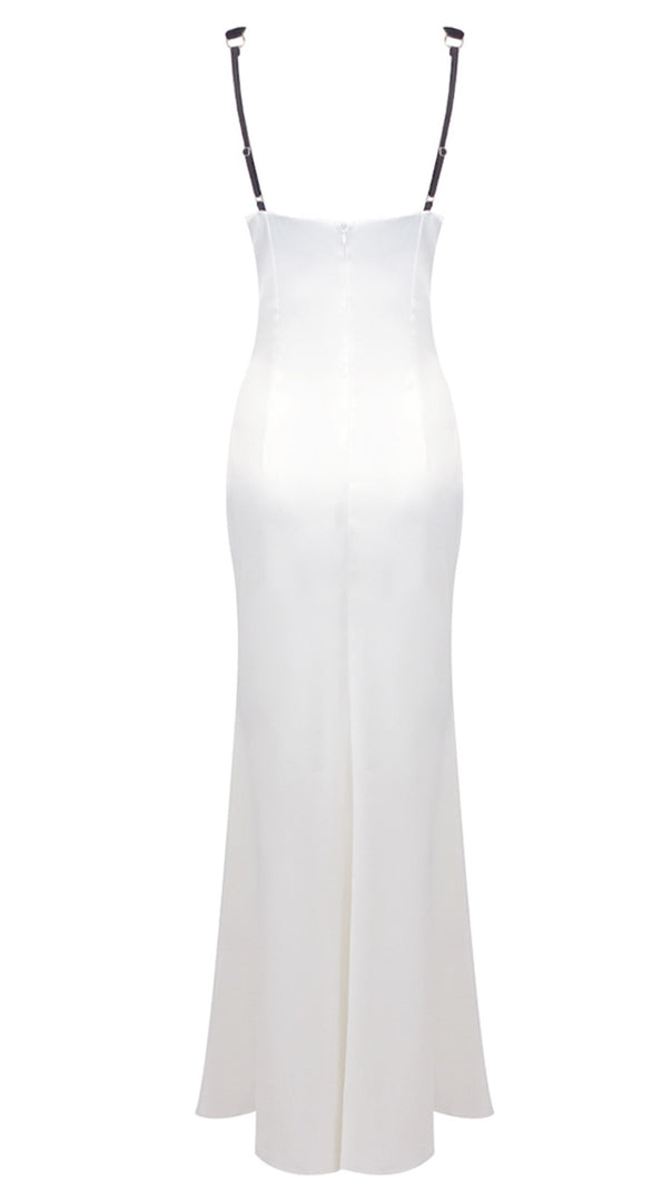VELVET BUSTIER MAXI DRESS BLACK WHITE