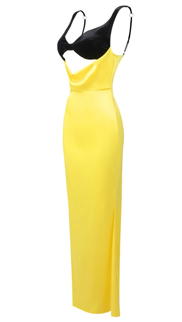 AIIZIE VELVET BUSTIER MAXI DRESS BLACK YELLOW - product image