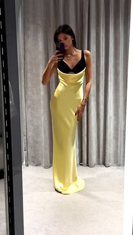 Samt-Bustier-Maxikleid Schwarz Gelb