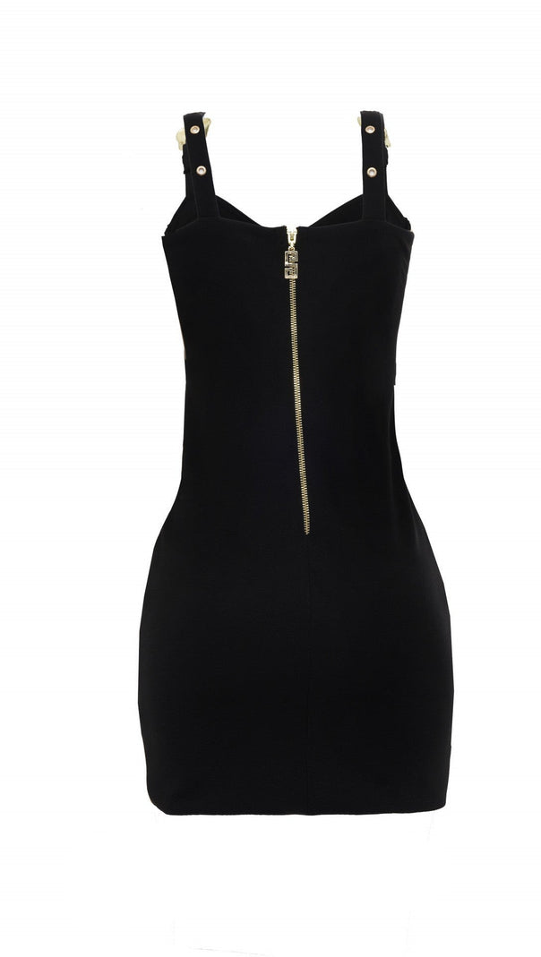 AIIZIE DARLENE BELT EMBELLISHED BODYCON MINI DRESS IN BLACK - product image