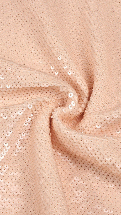 VIDONIA HALTER FLORAL SEQUIN MAXI DRESS - NUDE