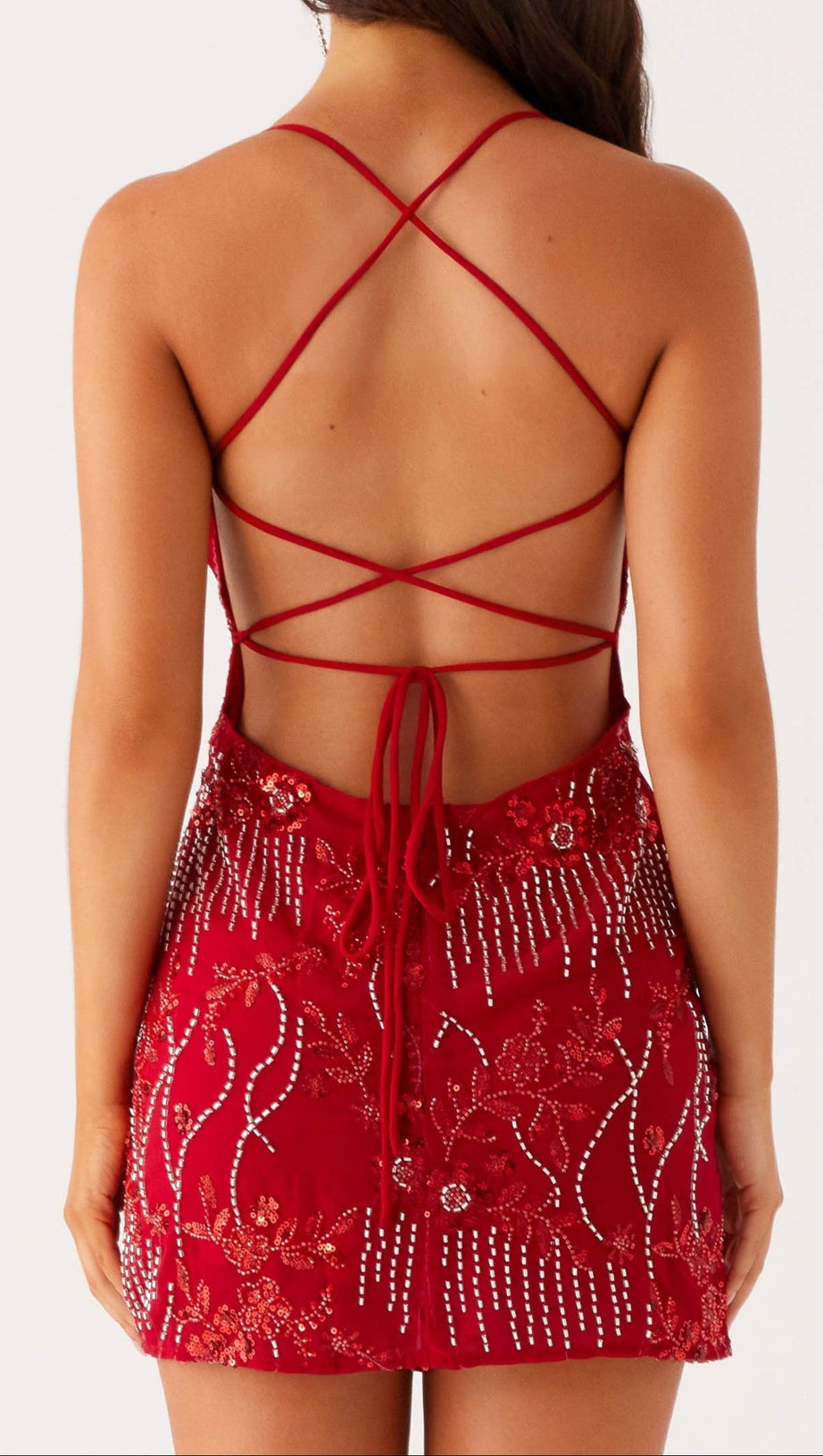 VIETTA SEQUIN CAMI MINI DRESS IN RED