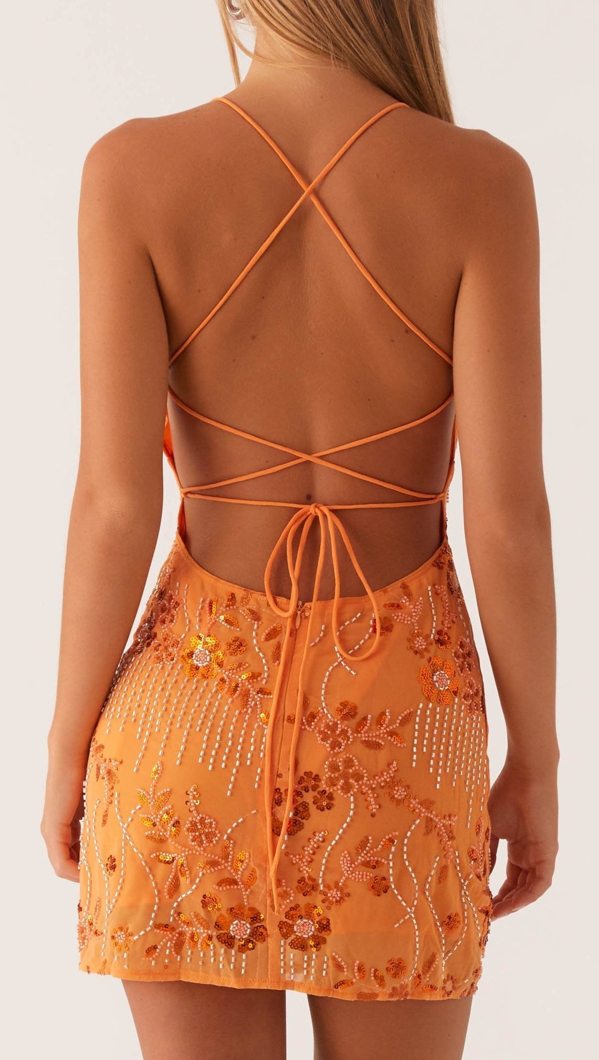 AIIZIE VIETTA SEQUIN CAMI MINI DRESS IN ORANGE - product image