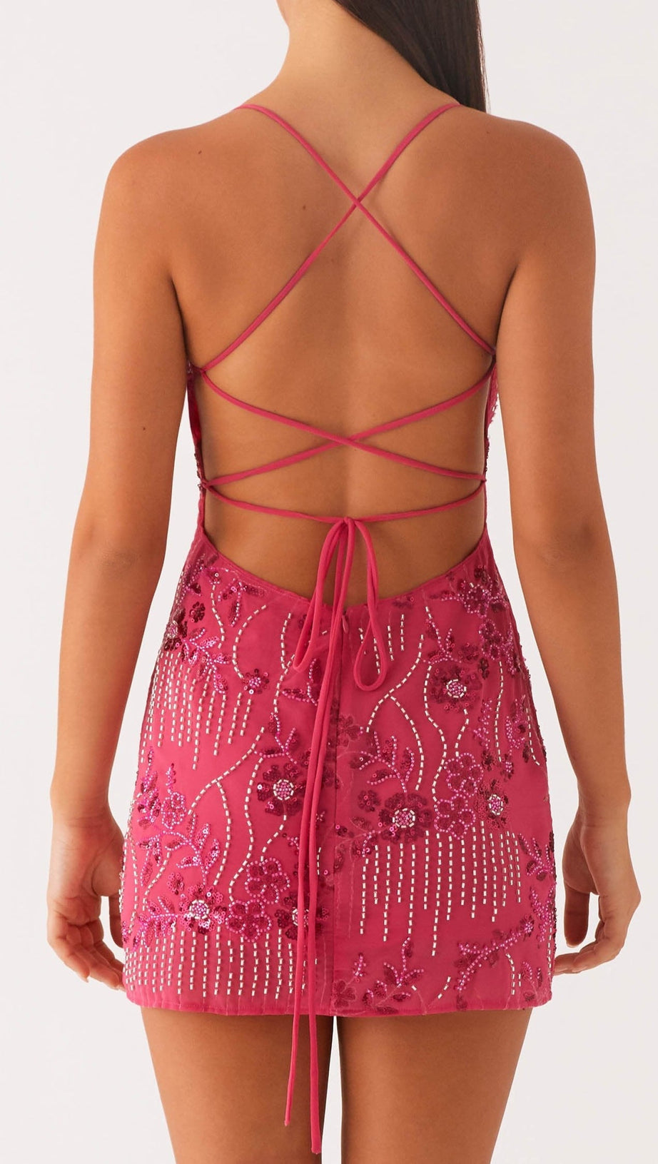 VIETTA SEQUIN CAMI MINI DRESS IN FUCHSIA