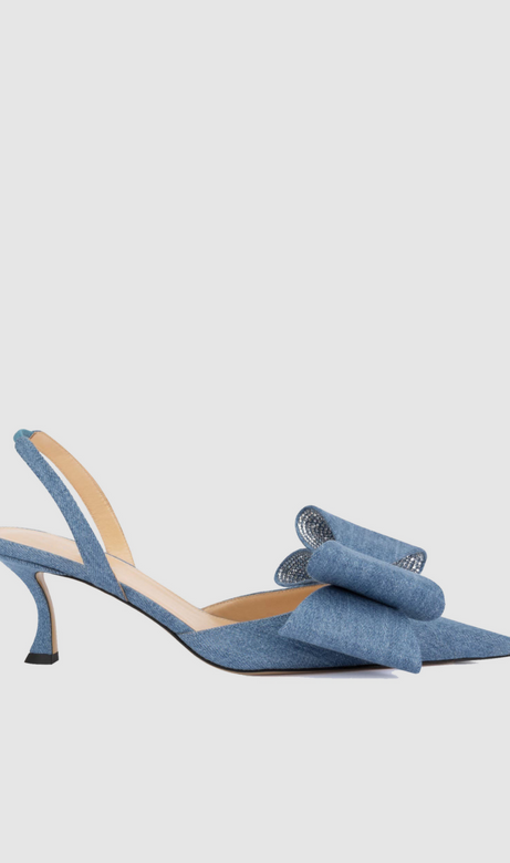 Violeta Bow-embellished Denim Slingback Pumps - Blue