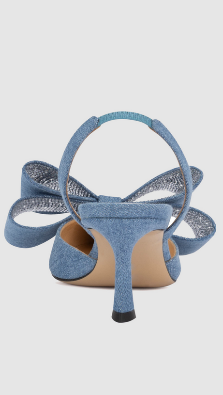 Violeta Slingback-Pumps Aus Denim Mit Schleife - Blau