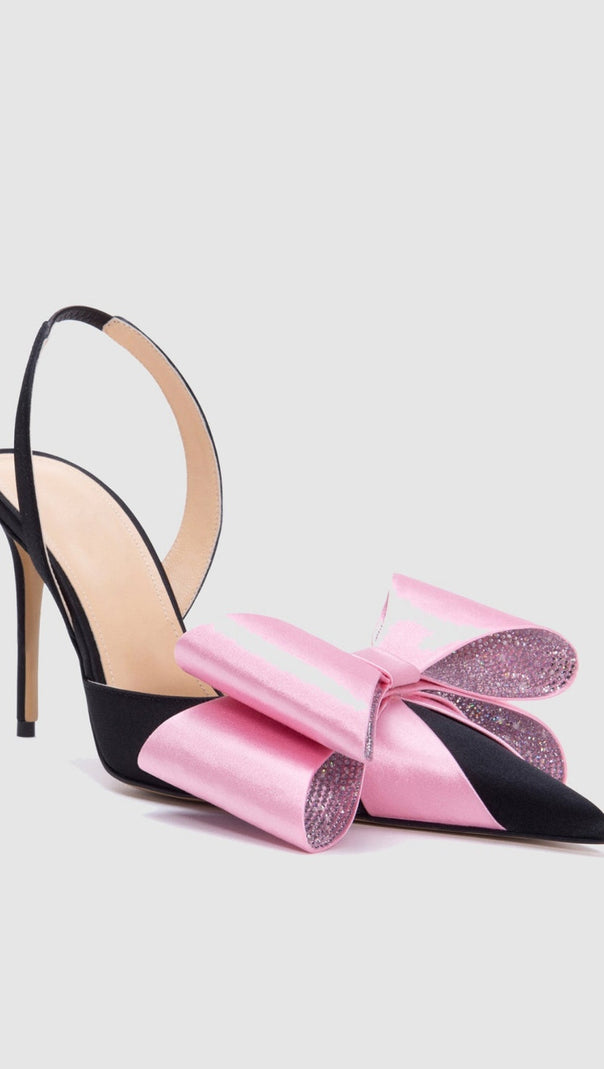 AIIZIE VIOLETA BOW-EMBELLISHED SATIN SLINGBACK PUMPS - BLACK - product image