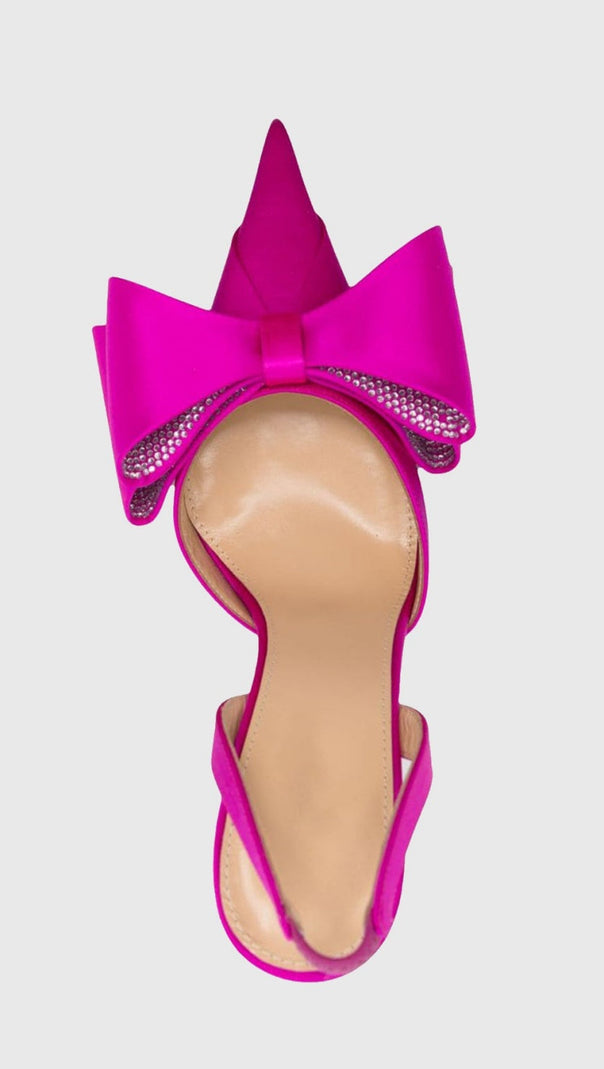 AIIZIE VIOLETA BOW-EMBELLISHED SATIN SLINGBACK PUMPS - PINK - product image