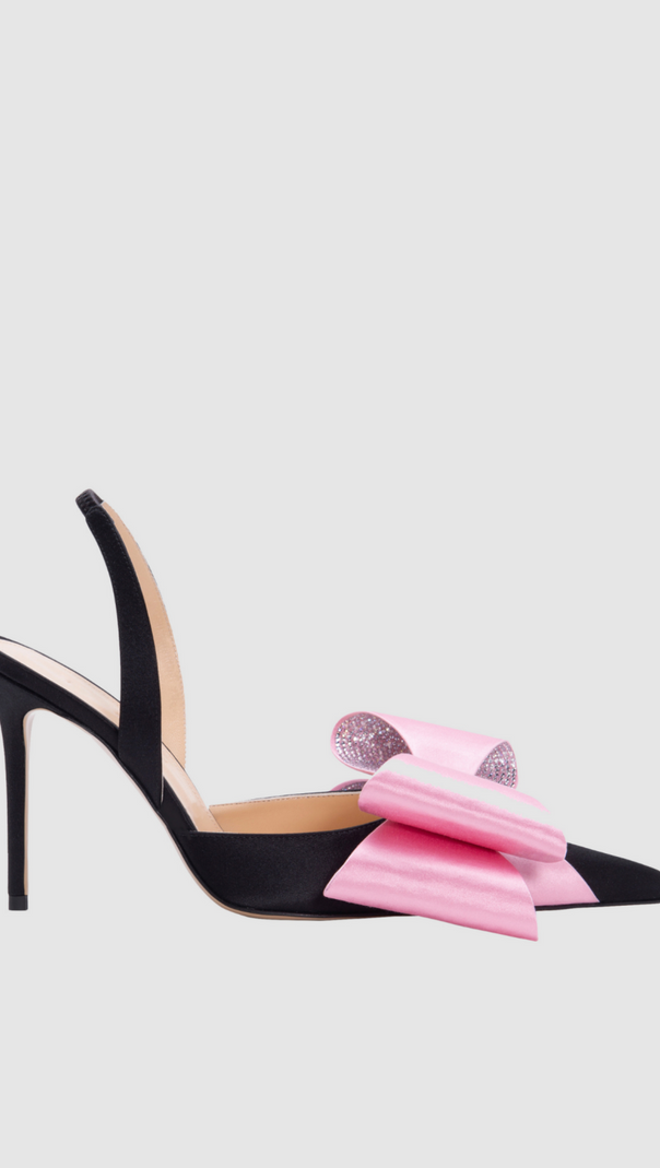 AIIZIE VIOLETA BOW-EMBELLISHED SATIN SLINGBACK PUMPS - BLACK - product image