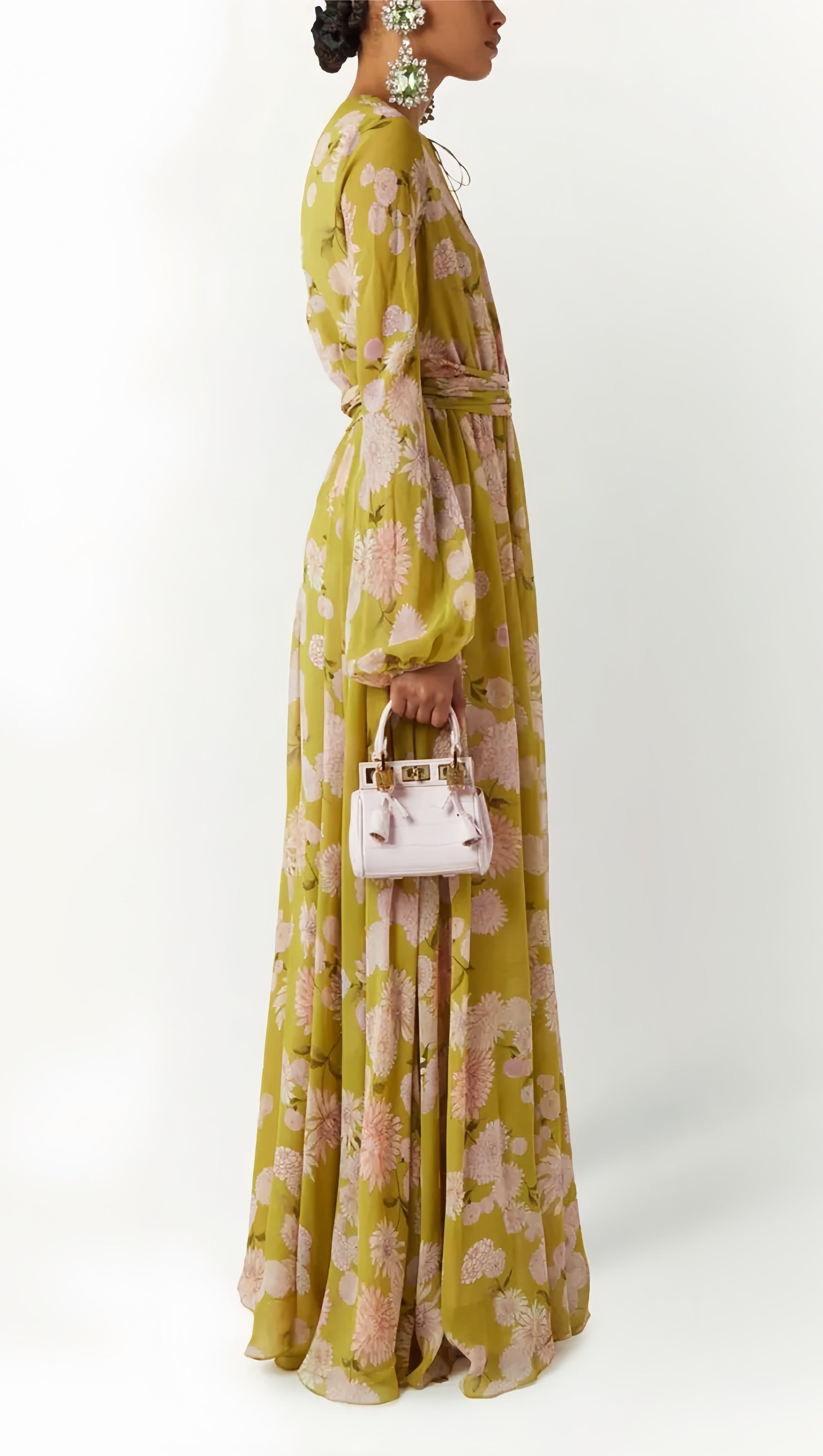 AIIZIE SELENA FLORAL LACE UP PUFF SLEEVE MAXI DRESS - product image