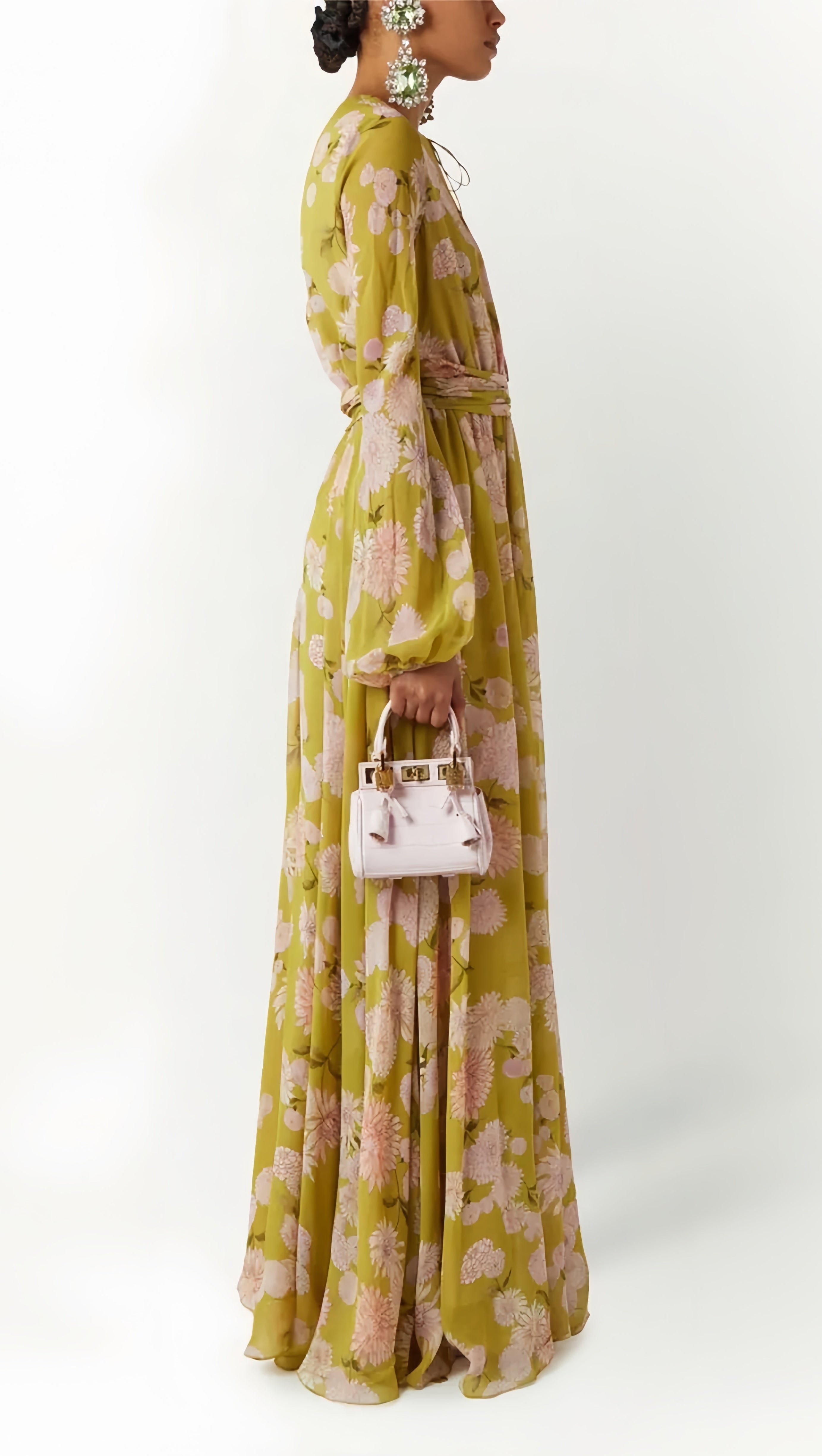 SELENA FLORAL LACE UP PUFF SLEEVE MAXI DRESS