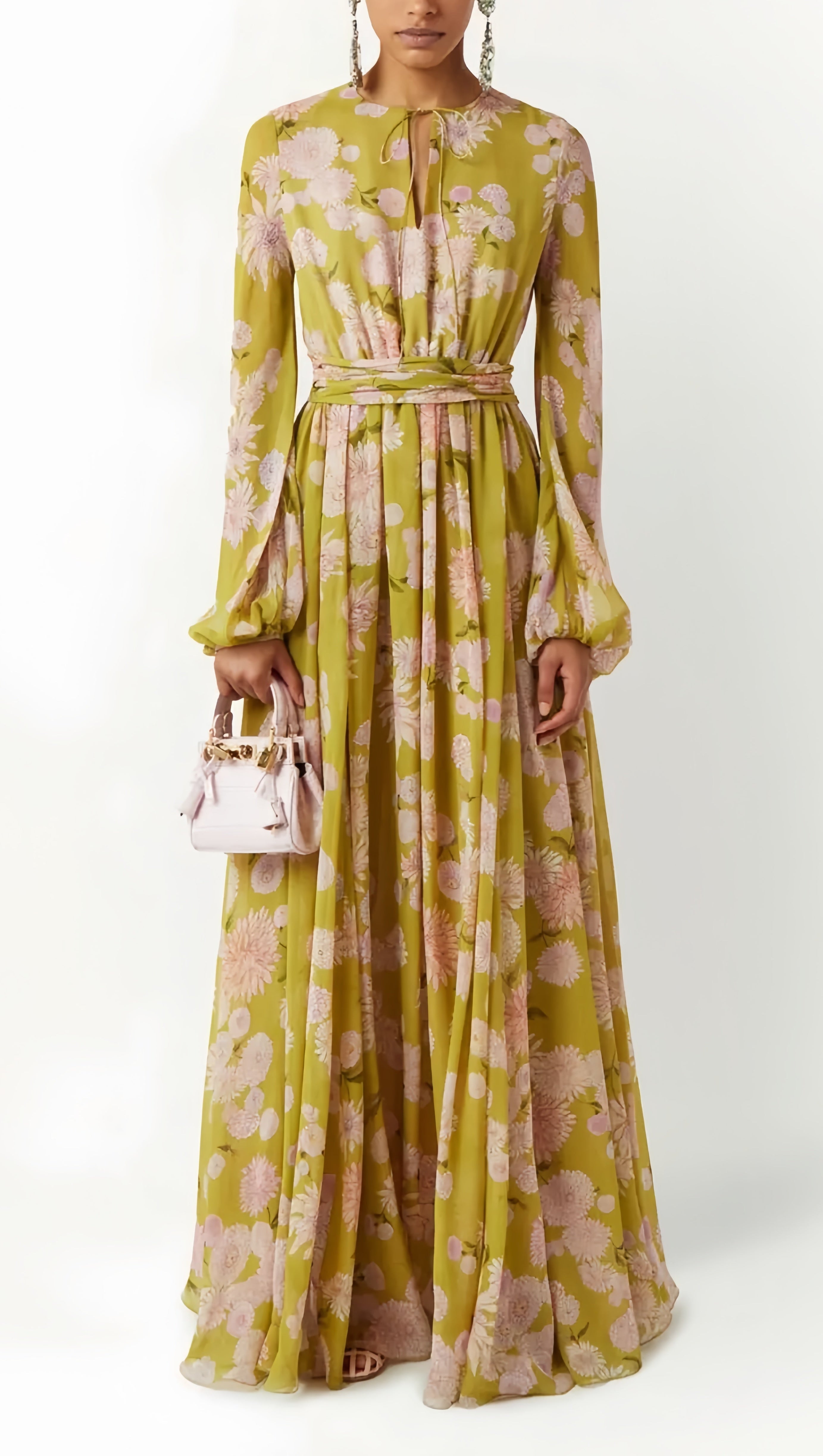 SELENA FLORAL LACE UP PUFF SLEEVE MAXI DRESS